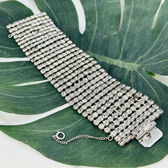 Vintage 1950s Rhinestone Bracelet 1/20 12KT GP Wide Panel Glam Estate Costume - Picture 5 of 13